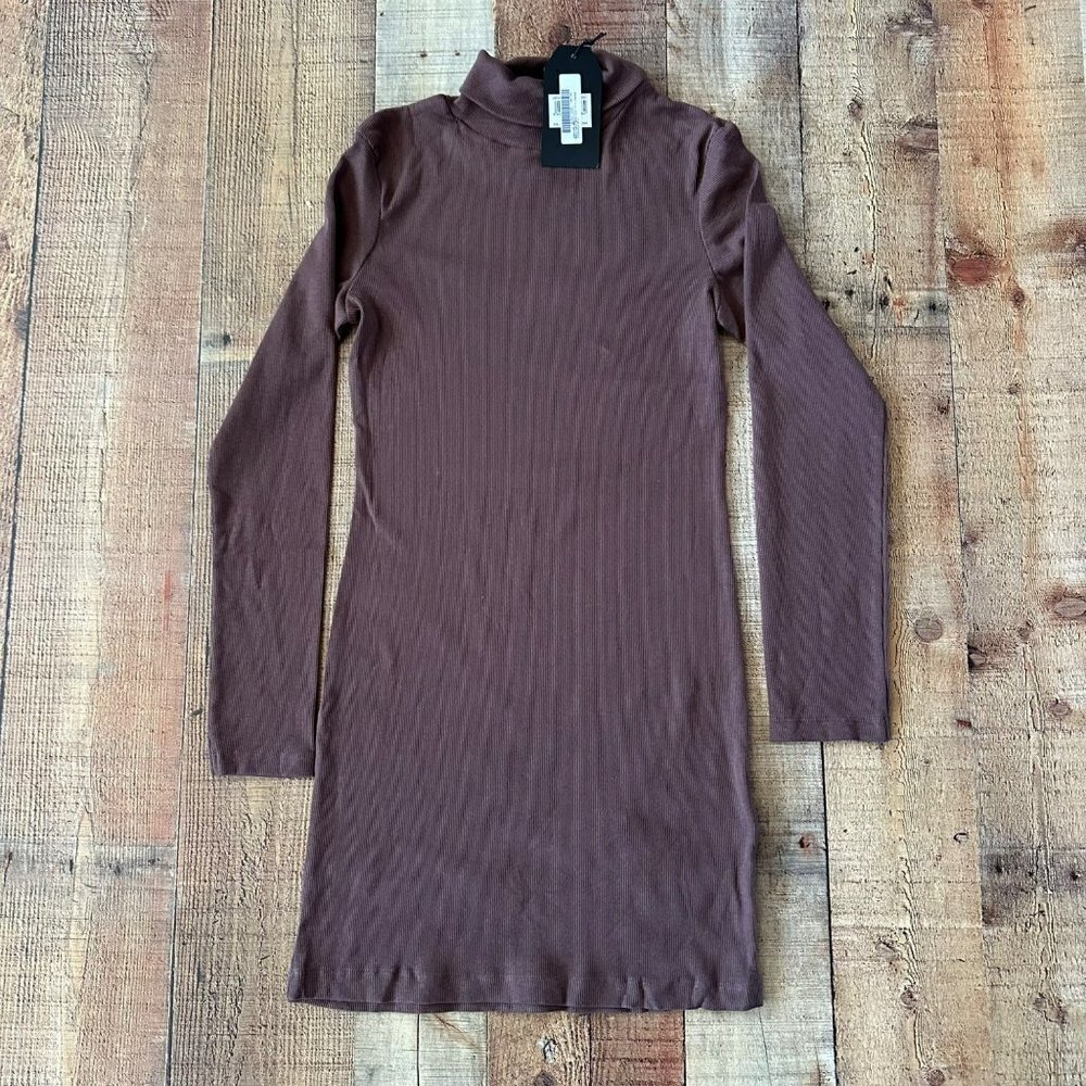 Brave Soul London brown roll neck bodycon ribbed mini dress women's Large